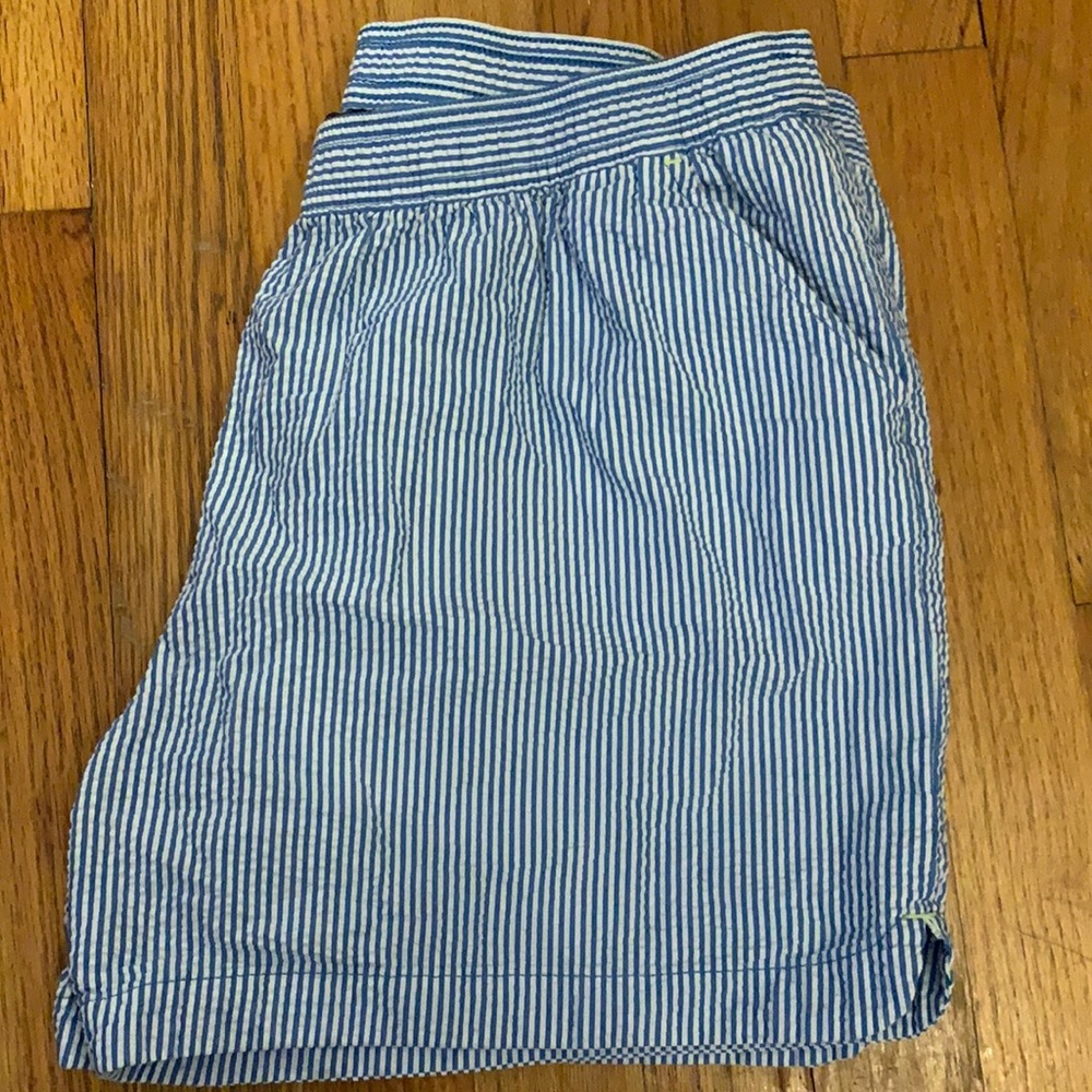 White and blue striped shorts.